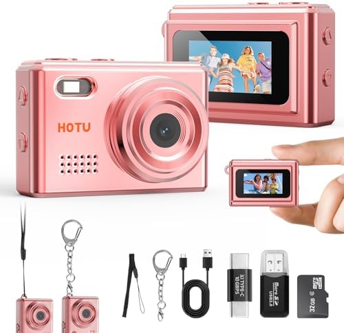 Mini Keychain Digital Camera, 2MP 1080P Pocket Camera with 32GB Card, Long Battery Life for Travel & Vlog