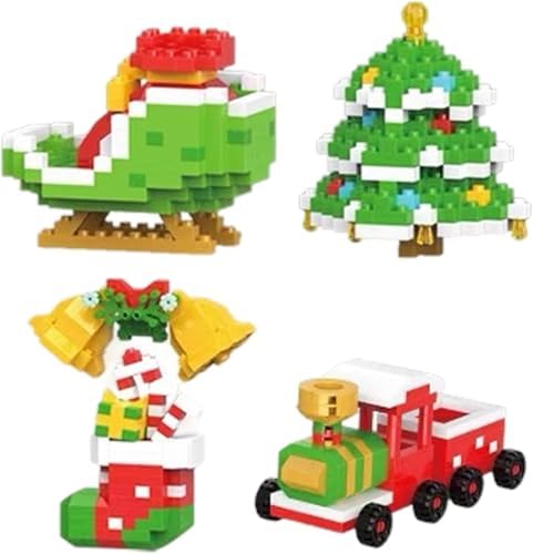12 Pack Christmas Building Blocks Set, Santa Claus Mini Figures, DIY Stocking Stuffers, Holiday Party Favors