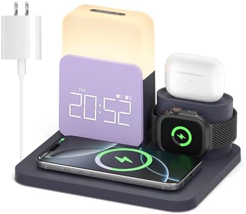 7-in-1 Wireless Charging Station with Alarm Clock and Night Light