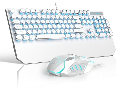 Typewriter Style Mechanical Gaming Keyboard with RGB Backlight, Blue Switches, Round Keycaps