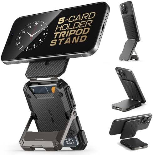 Magnetic Wallet with Stand, Holds 5 Cards, Adjustable Stand & RFID Blocking for Phones