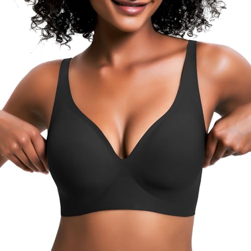 Wireless Push Up Bra for Women, Seamless T-Shirt Bra with Adjustable Straps, Comfortable Plunge No Underwire