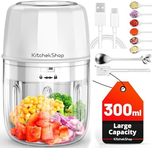 300ML Cordless Electric Garlic Chopper, Portable Mini Food Processor with USB Charging