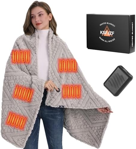 Cordless Heated Throw Blanket with Power Bank - Fast Heating, 3 Settings, Machine Washable