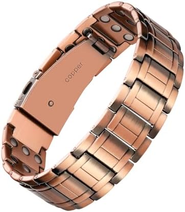 Men's 3X Strength Magnetic Copper Bracelet, 99.99% Pure Copper, Adjustable with Sizing Tool