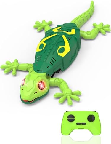 Remote Control Wall Climbing Gecko Robot with LED Eyes, 33ft Range Toy for Kids