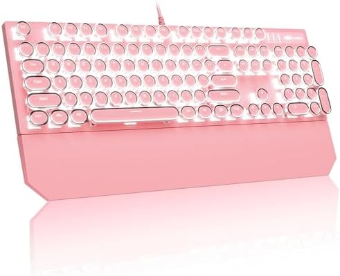 Retro Typewriter Mechanical Gaming Keyboard with RGB Backlit and Magnetic Wrist Rest