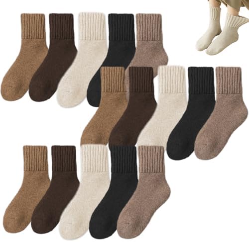 Women's Solid Mid Calf Socks - Cozy Warm Knit Crew Socks for Fall and Winter