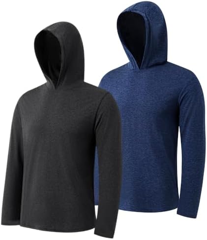 2-Pack Men's Athletic Hooded Shirts - Dry Fit Long Sleeve for Gym & Outdoor Activities