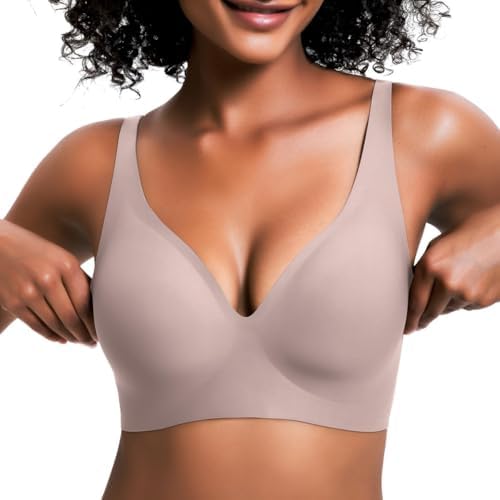 Wireless Push Up Bra for Women, Seamless T-Shirt Bra with Adjustable Straps, Comfortable Plunge No Underwire
