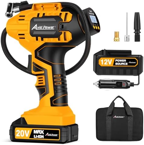 20V Cordless Tire Inflator with Auto Shut-off, Digital Gauge & Dual Power Supply
