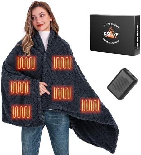 Cordless Heated Throw Blanket with Power Bank - Fast Heating, 3 Settings, Machine Washable