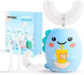 Kids U-Shaped Electric Toothbrush with 4 Brush Heads, 5 Modes, Cartoon Dinosaur Design, IPX7 Waterproof (Ages 2-6, Pink)