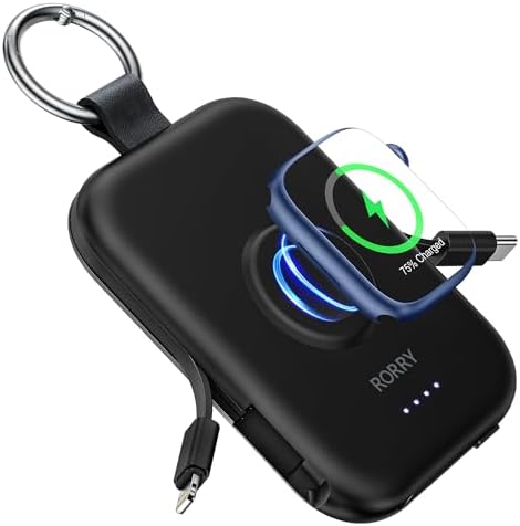 5000mAh Portable Charger with Built-in Cables, Keychain Power Bank for Smartwatches and Phones