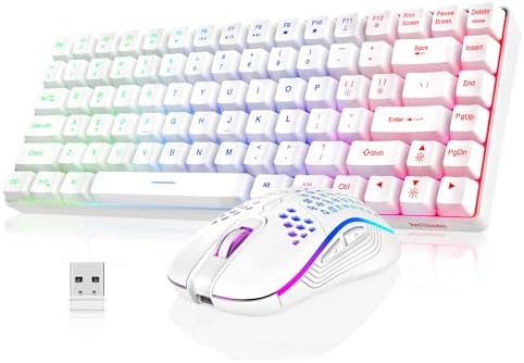 Wireless Gaming Keyboard & Mouse Combo, Rainbow Backlit Rechargeable 75% Compact Layout
