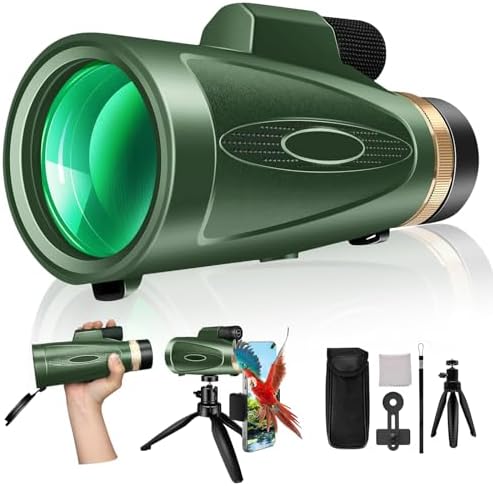 80x100 High Power Monocular with Smartphone Adapter & Tripod for Outdoor Observation