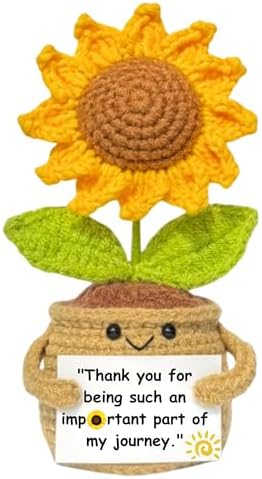 Handmade Rainbow Crochet Flower with Encouragement Card - Emotional Support Desk Decor Gift