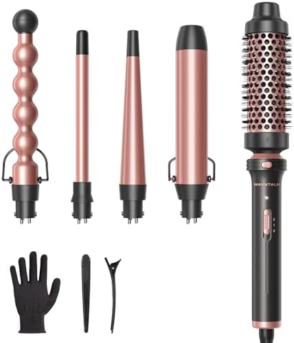 5-in-1 Curling Wand Set with Thermal Brush & 4 Interchangeable Ceramic Barrels (0.5”-1.25”)