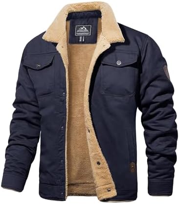 Men's Winter Jacket with Sherpa Lining, Heavyweight Trucker Coat with Multi-Pockets