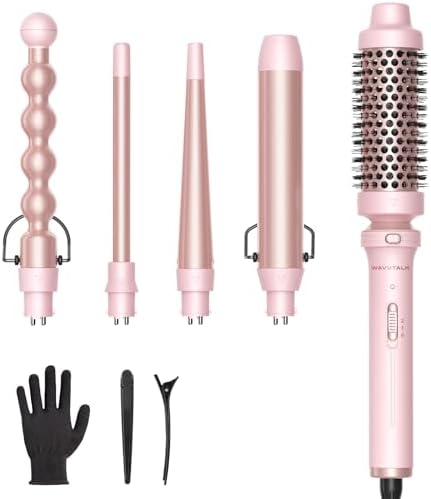 5-in-1 Curling Wand Set with Thermal Brush & 4 Interchangeable Ceramic Barrels (0.5”-1.25”)