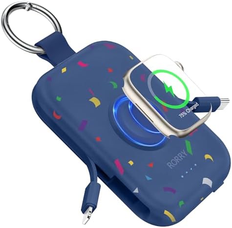 5000mAh Portable Charger with Built-in Cables, Keychain Power Bank for Smartwatches and Phones