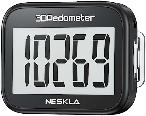 3D Pedometer with Large Digital Display, Accurate Step Counter with Clip and Lanyard