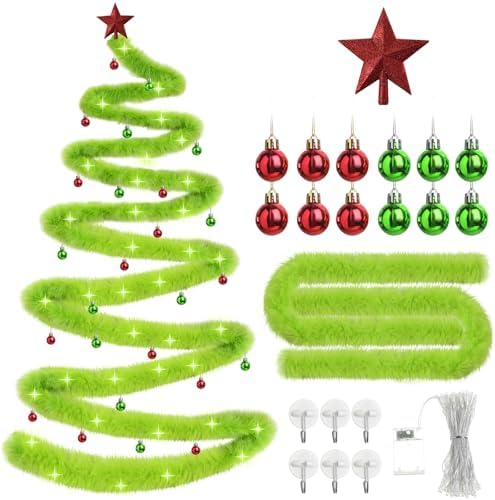 33FT DIY Christmas Tree Wall Decoration with LED Lights and Ornaments for Indoor Outdoor Decor