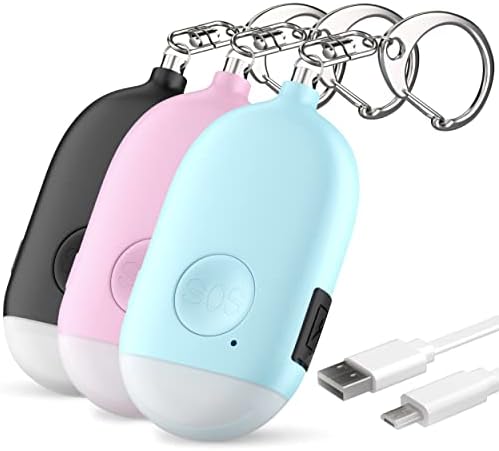 Rechargeable Personal Alarm Keychain - 130dB Siren, LED Light, 3-Pack for Safety