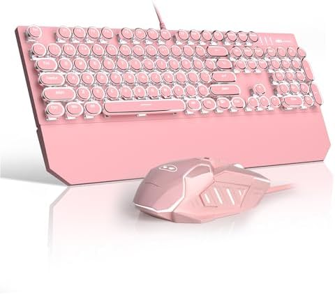Typewriter Style Mechanical Gaming Keyboard with RGB Backlight, Blue Switches, Round Keycaps