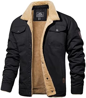 Men's Winter Jacket with Sherpa Lining, Heavyweight Trucker Coat with Multi-Pockets