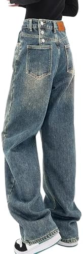 Women's Baggy Jeans Mid-Low Waist Boyfriend Vintage Wide Leg Denim Pants