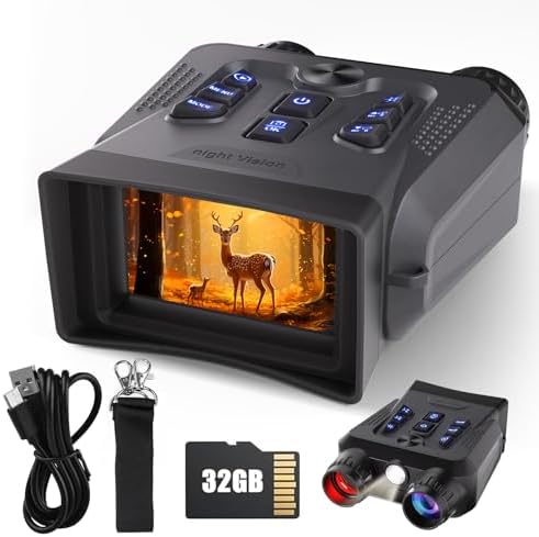 4K Night Vision Binoculars with 3.0" HD Screen, 10x Zoom, 32GB Card & Infrared