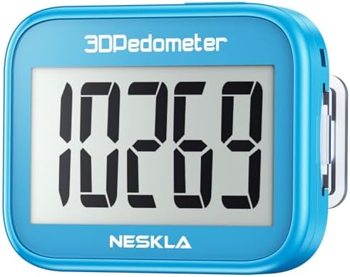 3D Pedometer with Large Digital Display, Accurate Step Counter with Clip and Lanyard