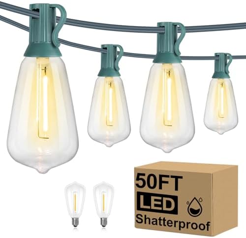 100FT Outdoor LED String Lights with 52 Shatterproof Vintage Edison Bulbs, Waterproof Dimmable Patio Lighting