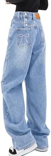 Women's Baggy Jeans Mid-Low Waist Boyfriend Vintage Wide Leg Denim Pants