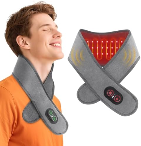 Cordless Neck Heating Pad with Massage and Red Light Therapy for Pain Relief