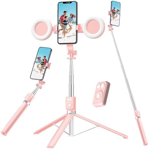 Bluetooth Selfie Stick Tripod with Fill Light, Extendable 30-170cm, Stable Tripod Support