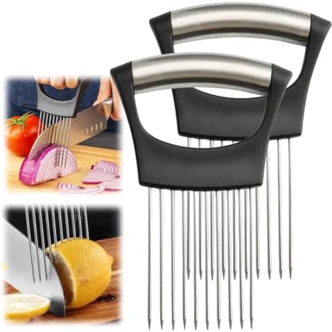 Stainless Steel Onion Slice Holder and Vegetable Slicer for Safe Even Cutting