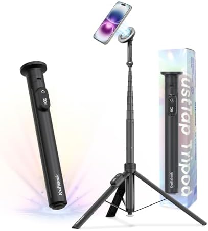 Magnetic Phone Tripod with Auto-Open Design - 66'' Selfie Stick with Remote