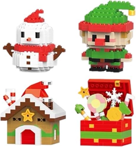 12 Pack Christmas Building Blocks Set, Santa Claus Mini Figures, DIY Stocking Stuffers, Holiday Party Favors