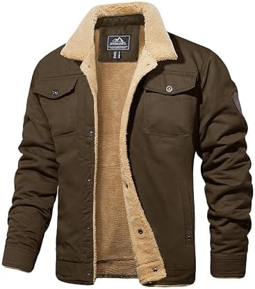 Men's Winter Jacket with Sherpa Lining, Heavyweight Trucker Coat with Multi-Pockets