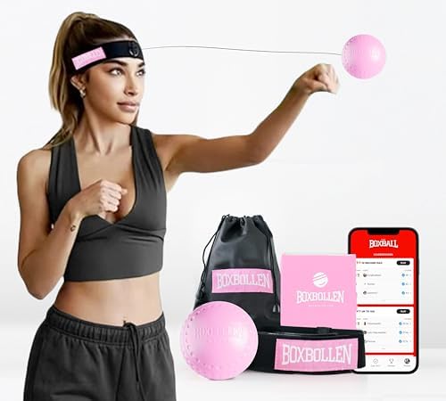 Boxing Reflex Ball with App Counter - Adjustable Home Workout Game for Hand-Eye Coordination