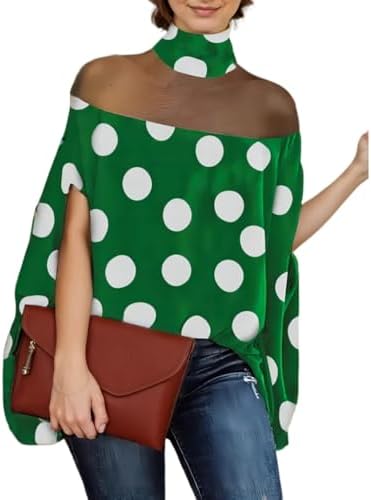 Women's Mesh Mock Neck Blouse with Batwing Sleeves - Elegant Loose Fit Top