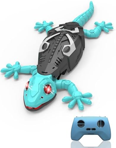 Remote Control Wall Climbing Gecko Robot with LED Eyes, 33ft Range Toy for Kids