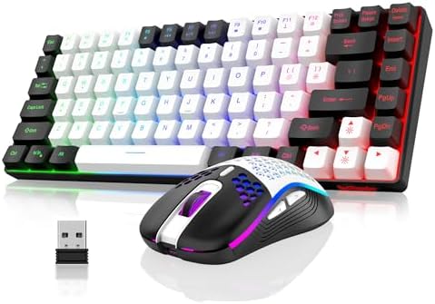 Wireless Gaming Keyboard & Mouse Combo, Rainbow Backlit Rechargeable 75% Compact Layout