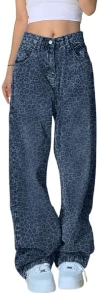 Women's Baggy Jeans Mid-Low Waist Boyfriend Vintage Wide Leg Denim Pants