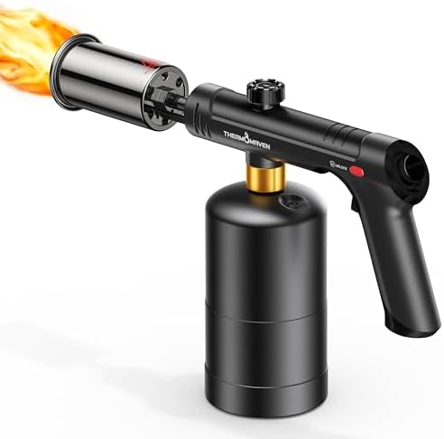 Propane Torch with One-Touch Max Fire, Safety Lock & Adjustable Flame for Grilling & DIY