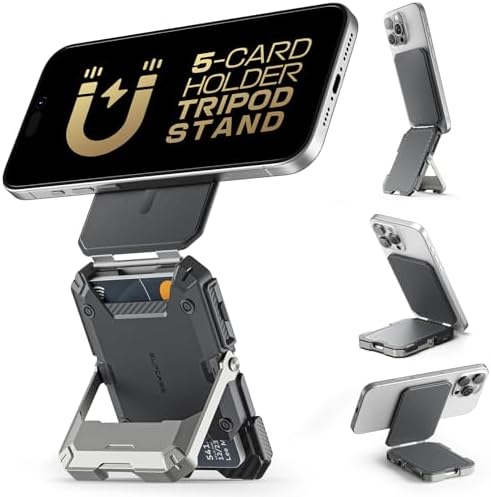 Magnetic Wallet with Stand, Holds 5 Cards, Adjustable Stand & RFID Blocking for Phones