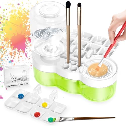 6-in-1 Paint Brush Cleaner with Tray, 500ml Water Storage & Brush Holder for Acrylic & Watercolor