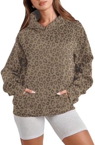 Women's Cheetah Print Oversized Fleece Hoodie with Pocket, Long Sleeve Pullover
